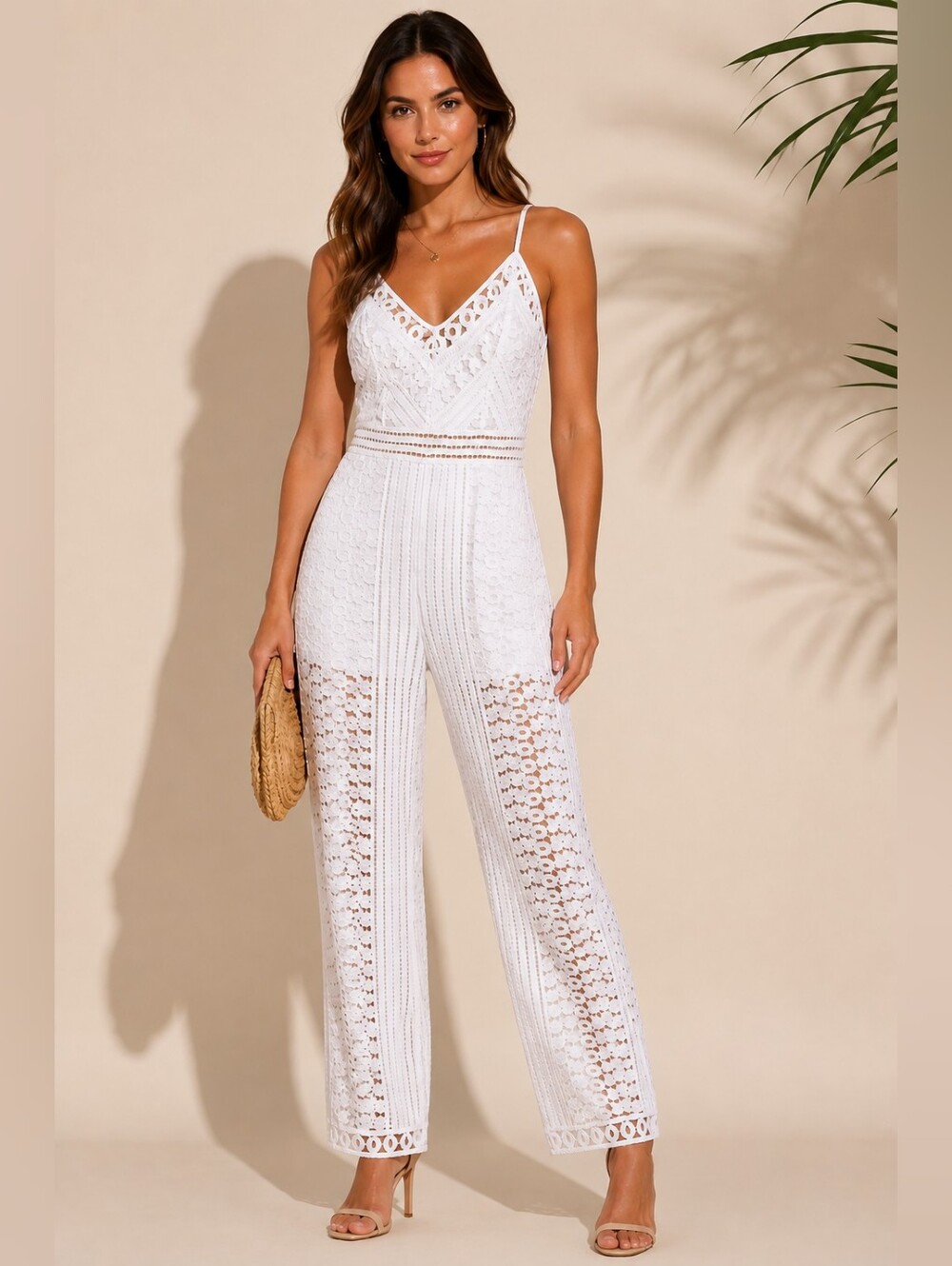 Charo Ruiz Daiki Jumpsuit Sz XS White Crochet Lace Circles Flowers Lined Romper
